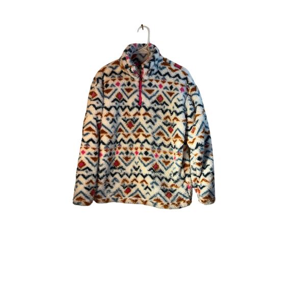 Eddie Bauer Womens Midweight Plush Quarter Zip Fleece Pullover, Vanilla Aztec, M - Picture 2 of 9